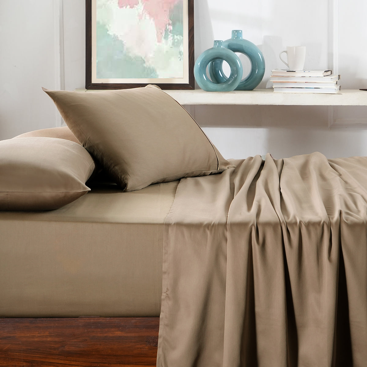 Buy Viola Plain 100% Cotton Sateen Simply Taupe Bed Sheet Online - Maspar