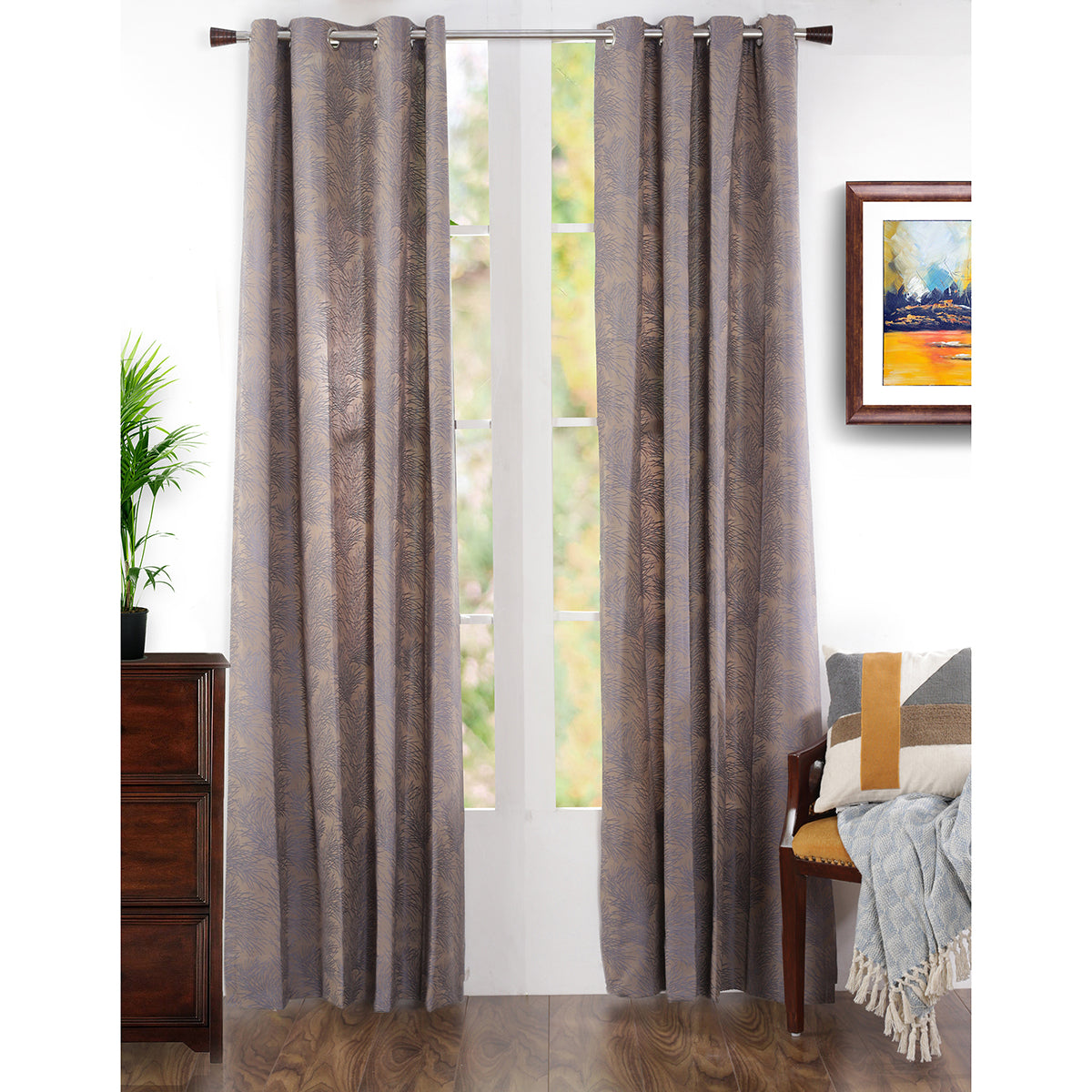 Cacti Spine J/Q Woven Yard Dyed Curtain Set