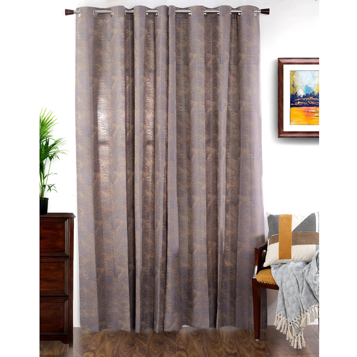 Cacti Spine J/Q Woven Yard Dyed Curtain Set