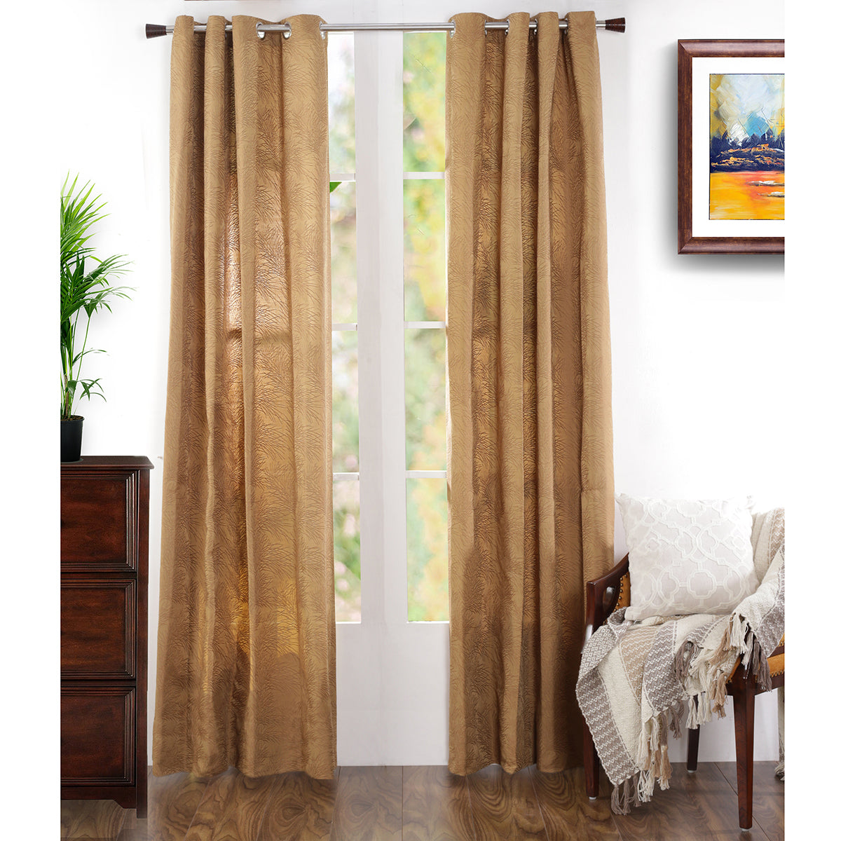 Cacti Spine J/Q Woven Yard Dyed Curtain Set