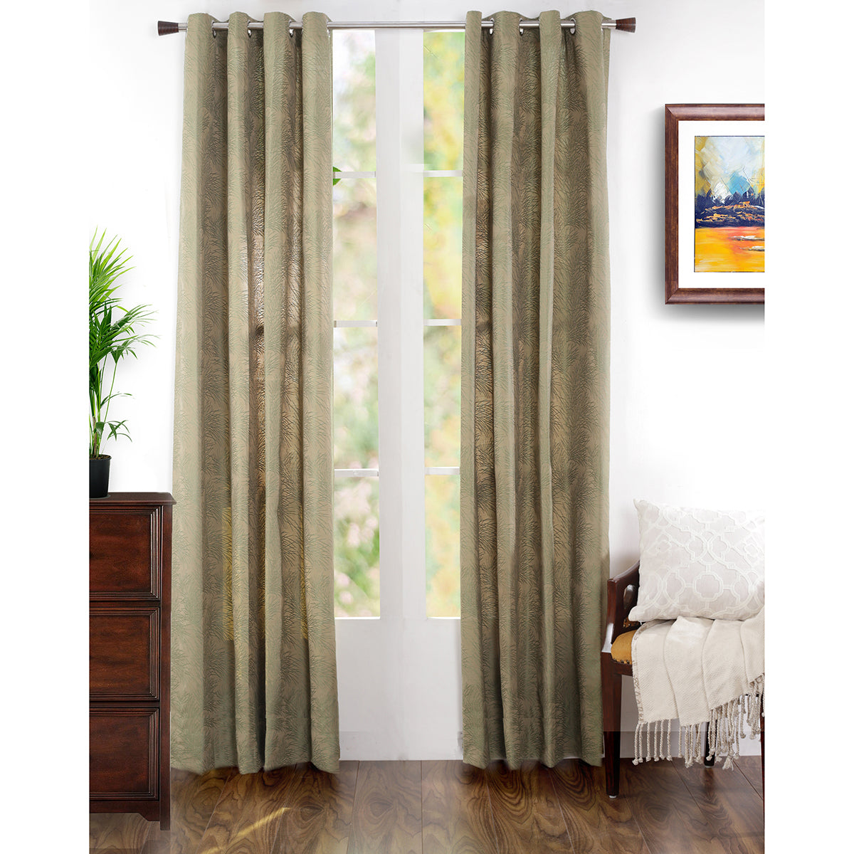 Cacti Spine J/Q Woven Yard Dyed Curtain Set