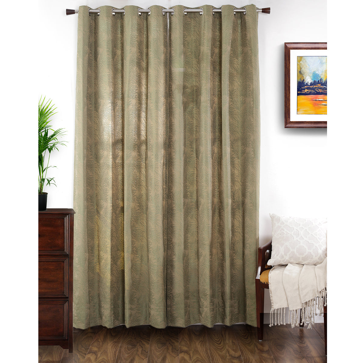 Cacti Spine J/Q Woven Yard Dyed Curtain Set