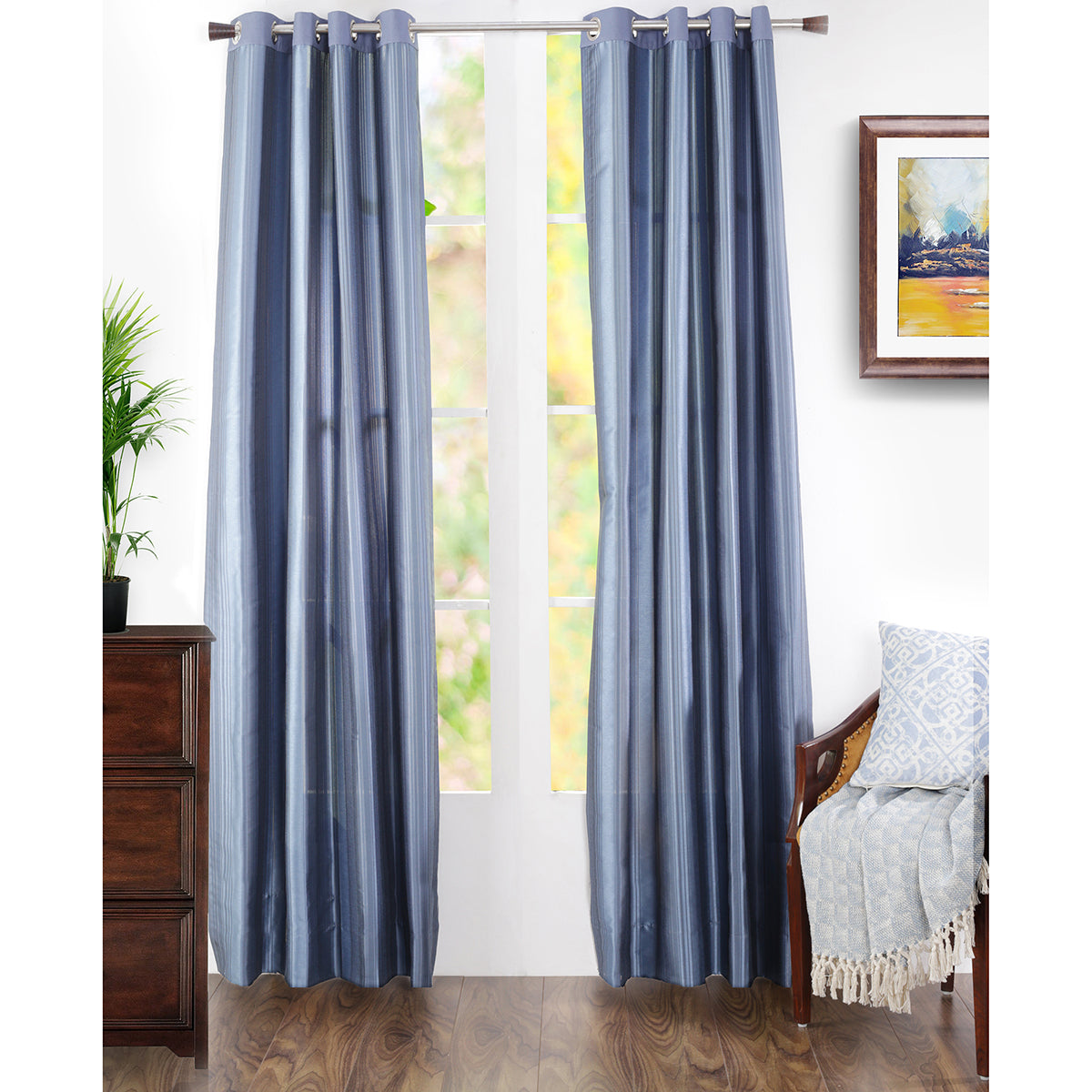 Duo Stripe Woven Yard Dyed Curtain Set