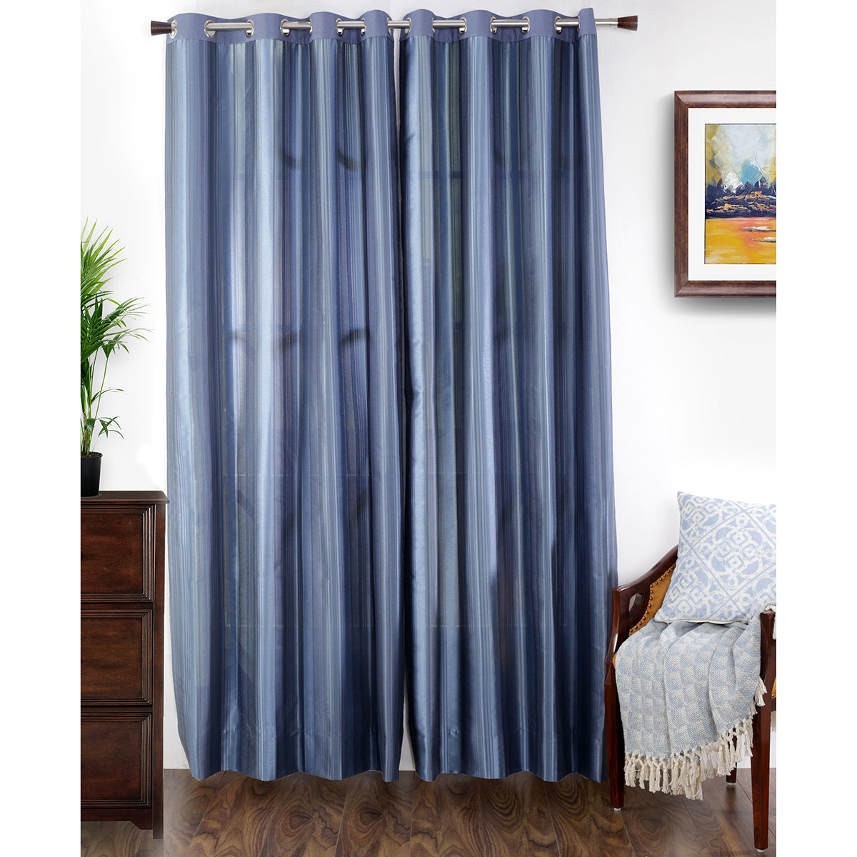 Duo Stripe Woven Yard Dyed Curtain Set