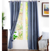 Duo Stripe Woven Yard Dyed Blue Curtain Set