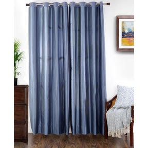 Duo Stripe Woven Yard Dyed Blue Curtain Set