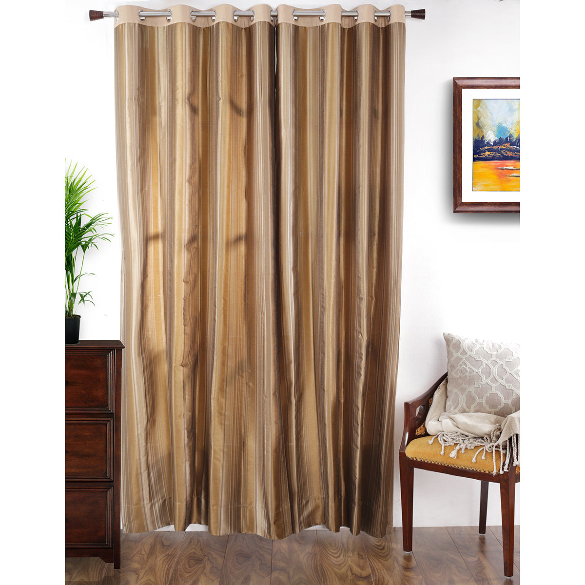 Duo Stripe Woven Yard Dyed Curtain Set