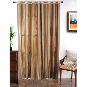 Duo Stripe Woven Yard Dyed Gold Curtain Set