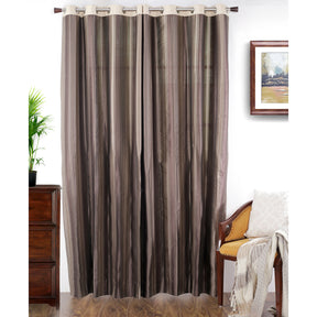 Duo Stripe Woven 2PC Black/ Nurture Brown/ Linen Curtain Set