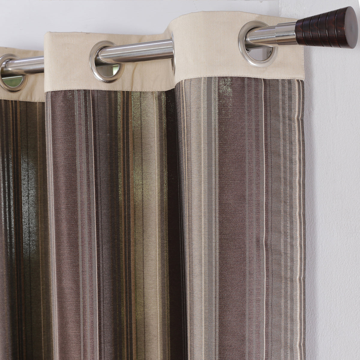 Duo Stripe Woven 2PC Black/ Nurture Brown/ Linen Curtain Set