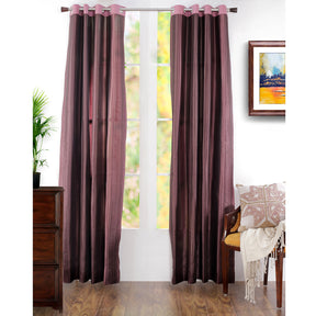 Duo Stripe Woven Yard Dyed Purple Curtain Set