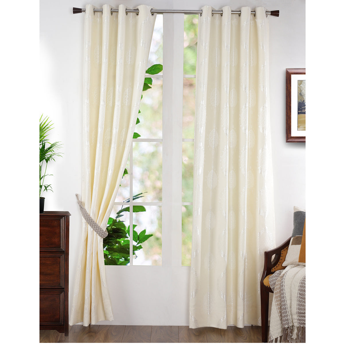 Ecstasy Jacquard Beige Curtain Set