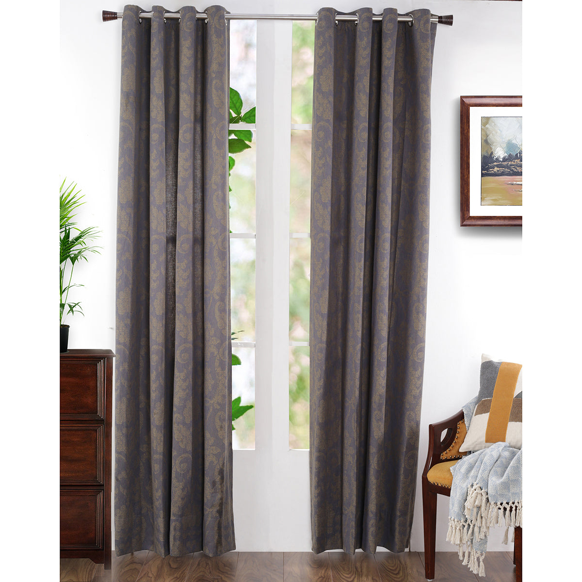 Spotted Damask Jacquard Curtain Set