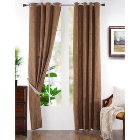 Spotted Damask Jacquard Brown Curtain Set