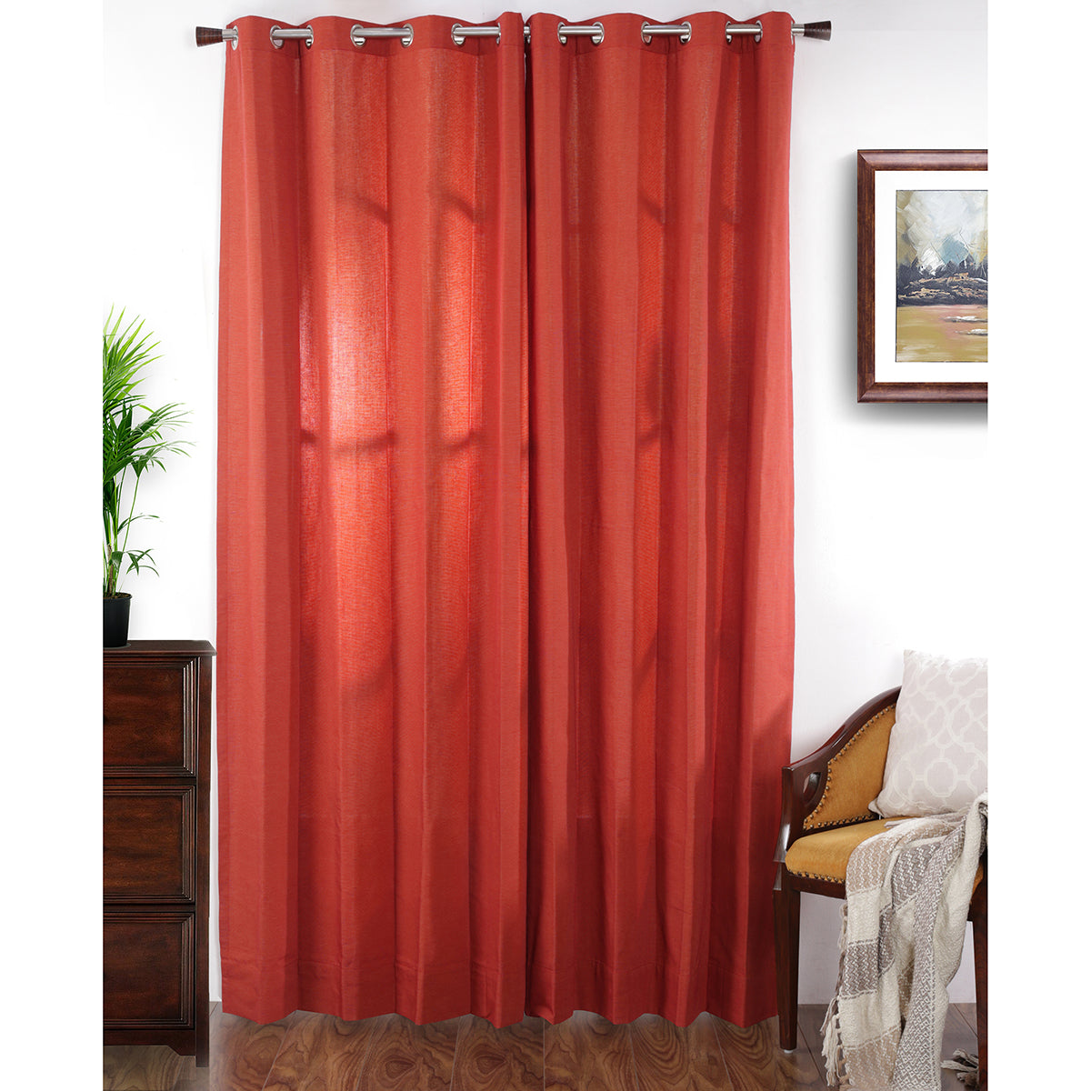 Two Color Rib Woven Yard Dyed Curtain Set