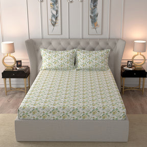 Glam Hamilton Print 144TC Cotton Yellow Bedsheet Set