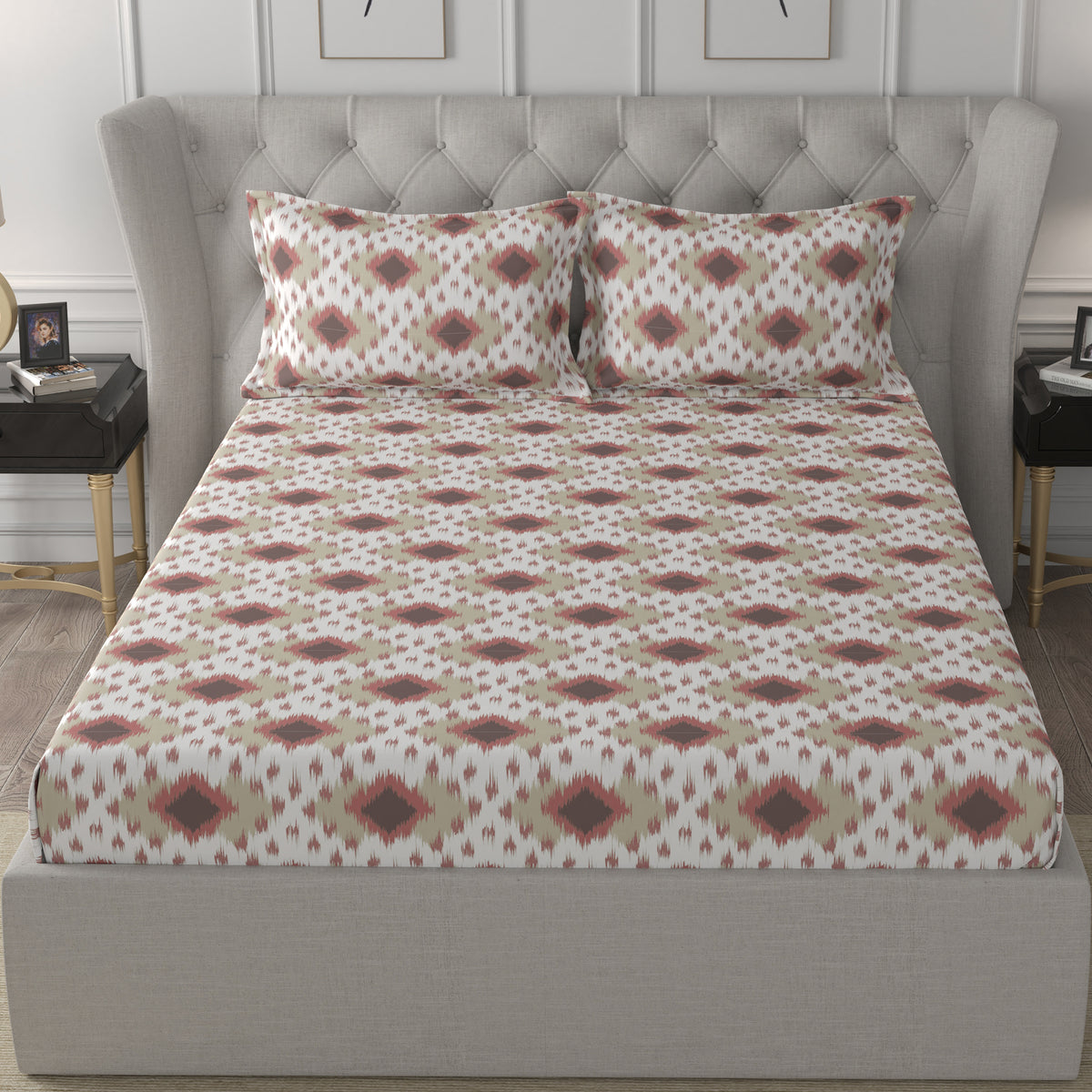 Florescence Arlen Printed 100% Cotton Red Bed Sheet