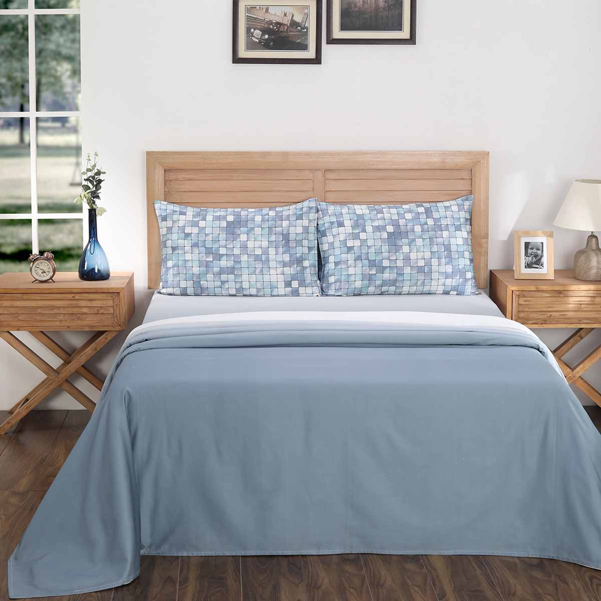 Indie-Geo Digital Printed Opal Blue 100% Cotton Bed Sheet