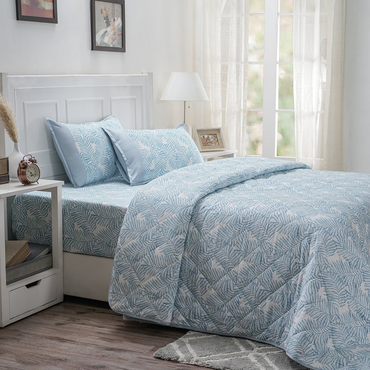 Optimist Bloom Fern 4PC Quilt/Quilted Bed Cover Set