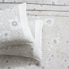 Royal Botanic 200 TC Outline Floral 100% Cotton Bed Sheet With Pillow Case