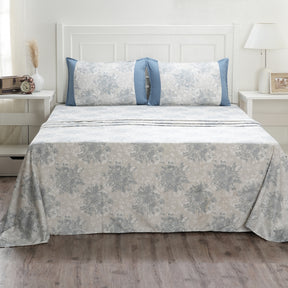 Royal Botanic Azalea Blue 200TC Cotton Bed Sheet With Pillow Case