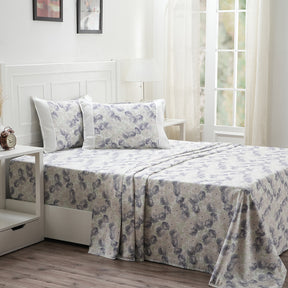 Royal Botanic 200TC Floret Blue 100% Cotton Bed Sheet With Pillow Case