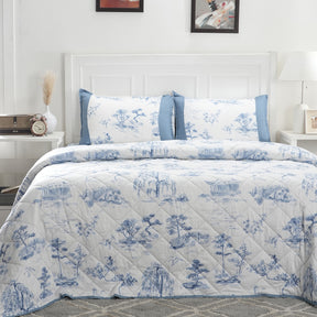 Royal Botanic Nature Toile Blue 4PC Quilt/Quilted Bed Cover Set