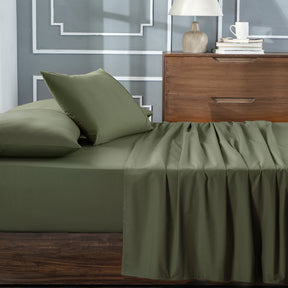 Slumber 100%Cotton Solid Green Bed Sheet With Pillow Case