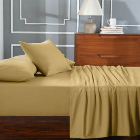 Slumber 100%Cotton Solid Yellow/Rattan Bed Sheet With Pillow Case