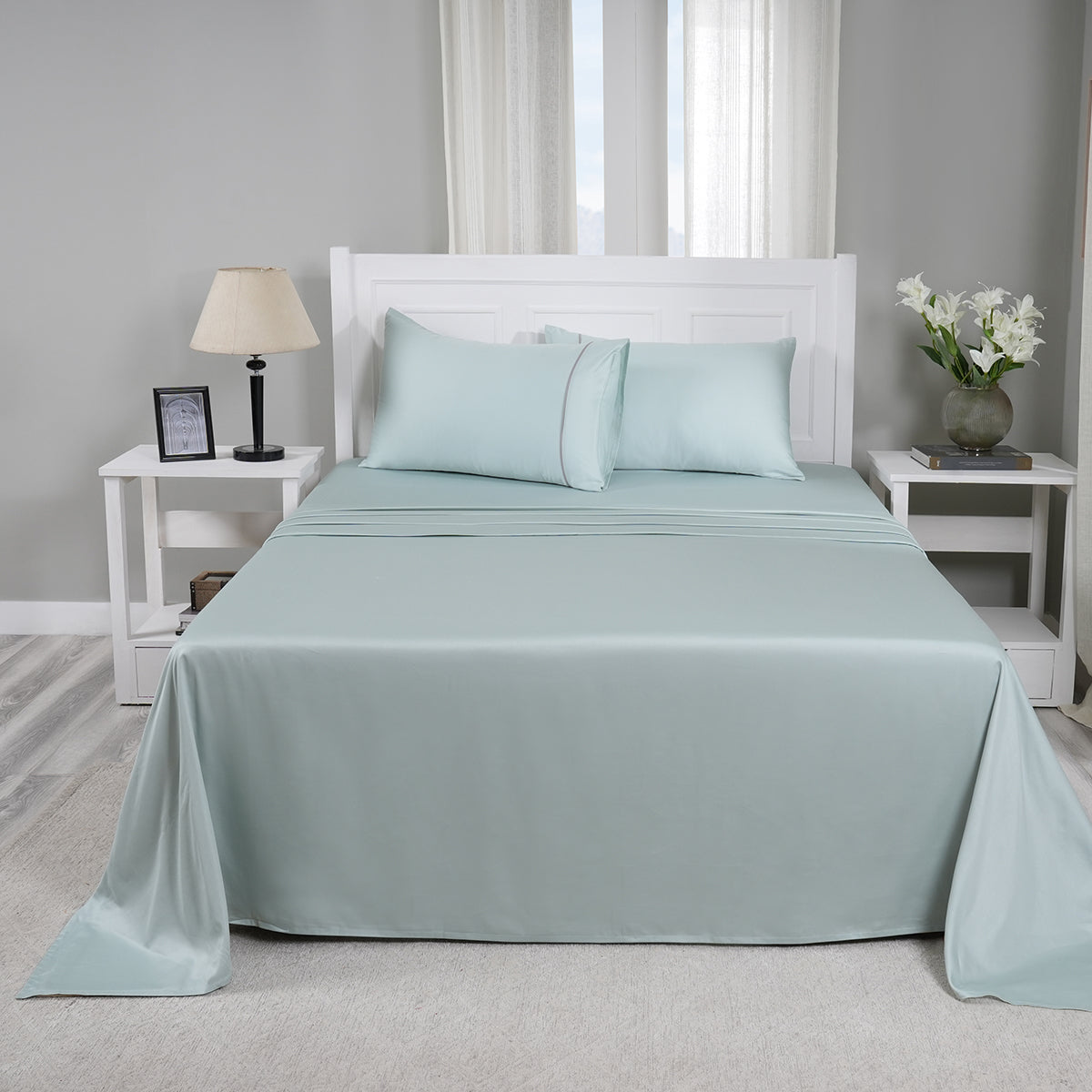 Viola 100%Cotton Solid Aqua Blue Bed Sheet With Pillow Case