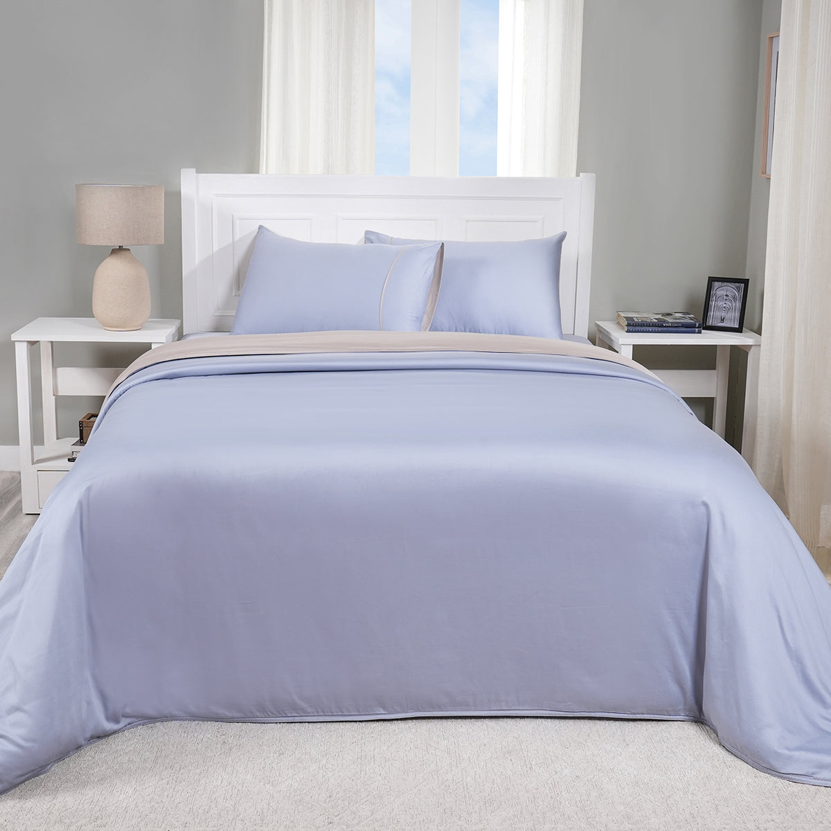 Viola 100%Cotton Solid Linen Duvet Cover With Pillow Case