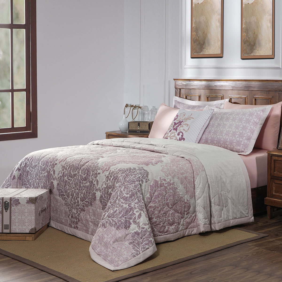 8PC Acanthus Serenity Leisure Lay Hand Quilted Quilt/Comforter Set