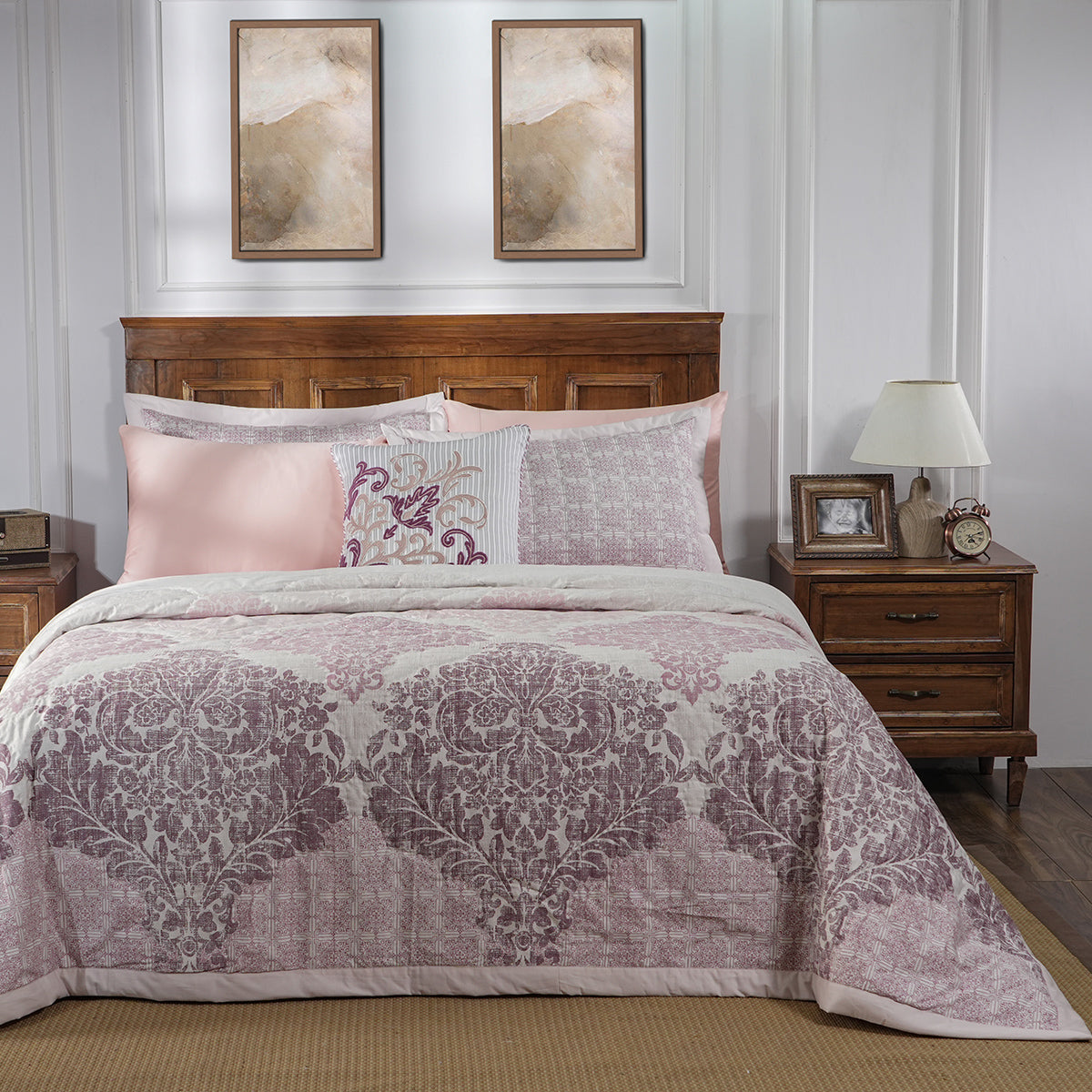 8PC Acanthus Serenity Leisure Lay Hand Quilted Quilt/Comforter Set