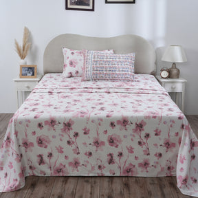 Hermosa Eclectic Garden Painterly Floral 100%Cotton Printed Bed Sheet With Pillow Case