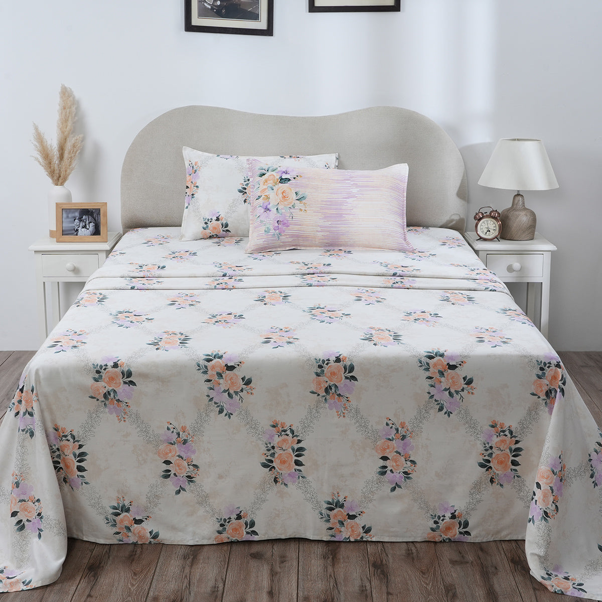 Hermosa Eclectic Garden Arielle 100%Cotton Printed Bed Sheet With Pillow Case