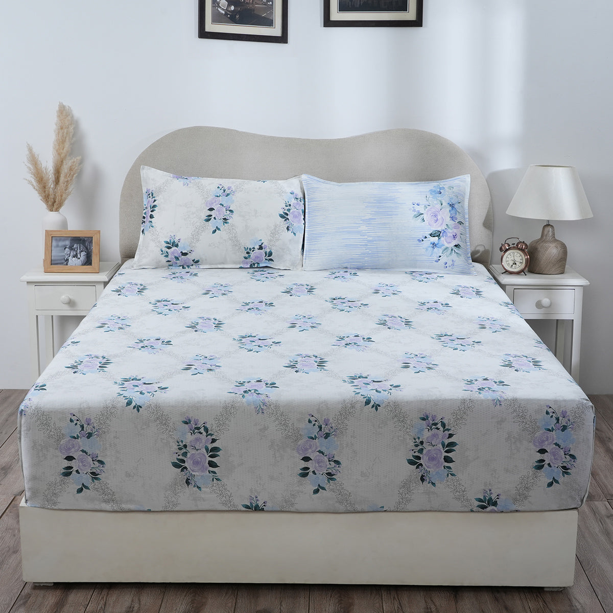 Hermosa Eclectic Garden Arielle 100%Cotton Printed Fitted Sheet With Pillow Case