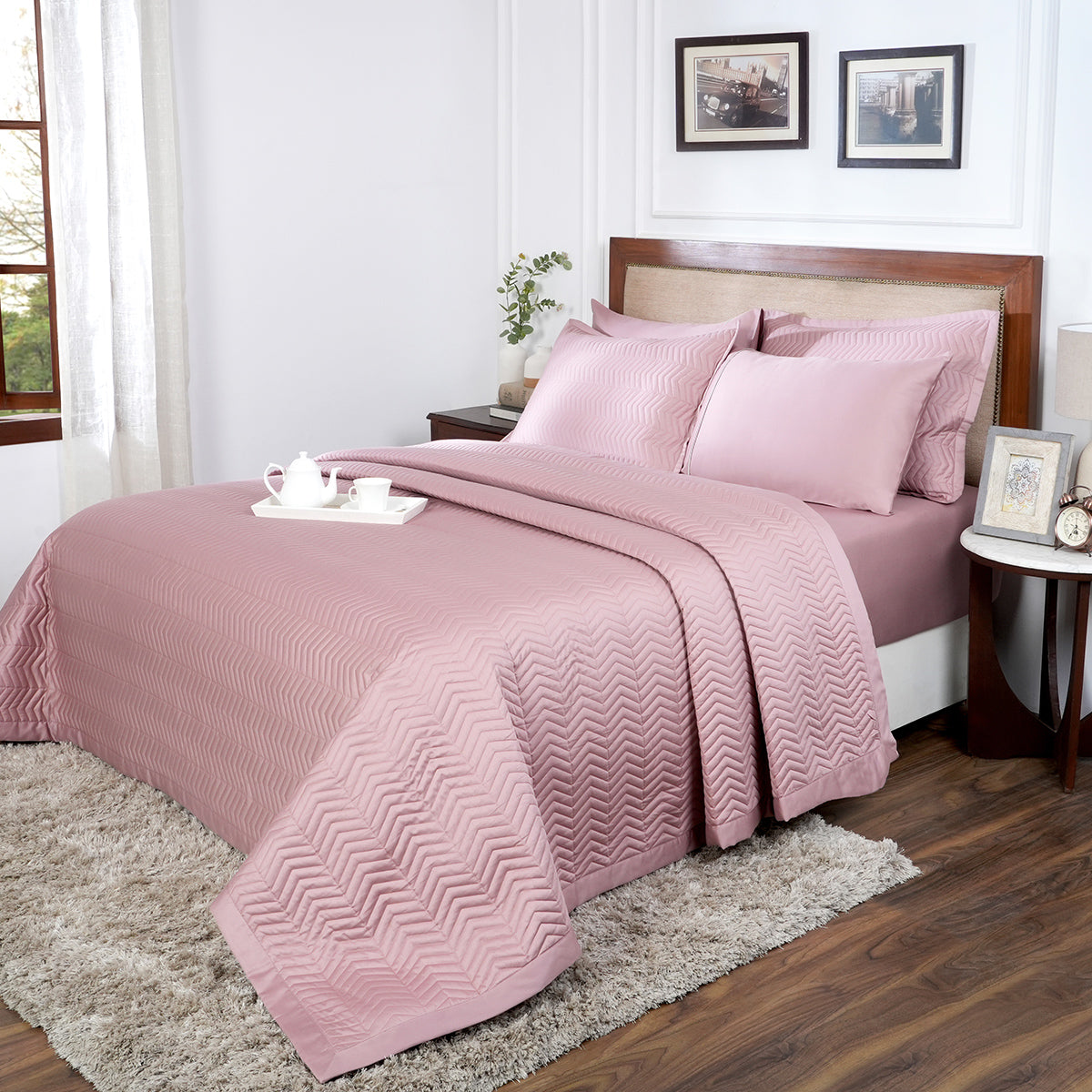 Colorart Penelope AC Quilt/Quilted Bed Cover/Comforter Misty Rose