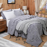 9PC Quilt/Quilted Bed Cover Set Rurban Opulence Wiggle Pinch Grey