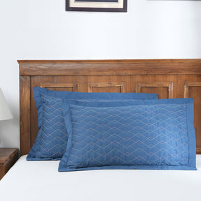 Indigenous Artisan Art Deco Diamond Quilted Blue 2Pc Pillow Sham Set