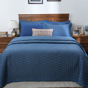 8Pcs Quilt/Quilted Bed Cover Set Art Deco Diamond Blue