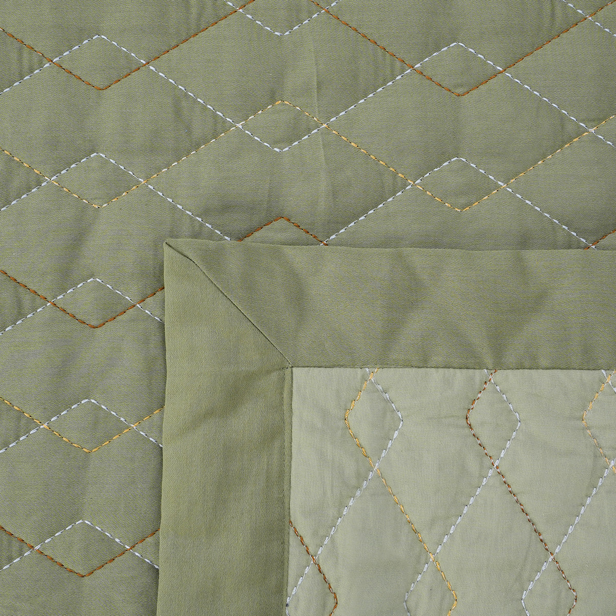 8Pcs Quilt/Quilted Bed Cover Set Art Deco Diamond Green