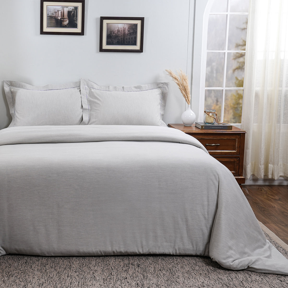 Emmie Made With Egyption Cotton Ultra Soft Grey Duvet Cover with Pillow Case