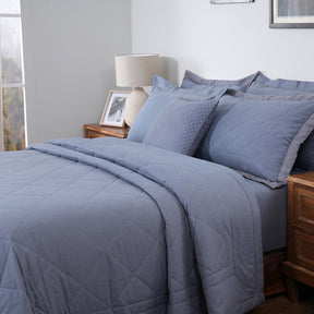 8Pc Emmie 100% Cotton Yarn Dyed Melange Classic Blue Quilt Set