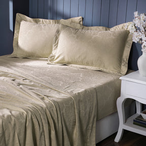 Evander Self Jacquard Beige Bed Sheet with Pillow Case