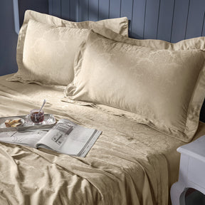 Evander Self Jacquard Beige Bed Sheet with Pillow Case