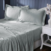 Evander Self Jacquard Blue Bed Sheet with Pillow Case