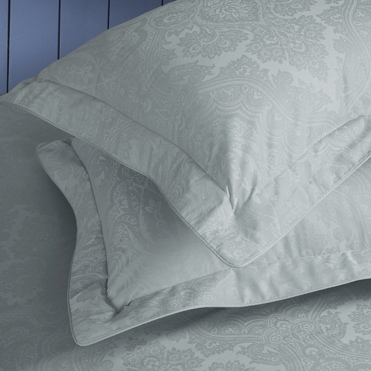 Evander Self Jacquard Blue Bed Sheet with Pillow Case