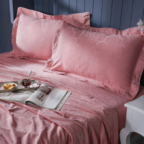 Evander Self Jacquard Pink Bed Sheet with Pillow Case