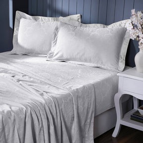 Evander Self Jacquard White Bed Sheet with Pillow Case