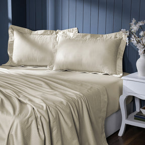 Isadora Self Jacquard Beige Bed Sheet with Pillow Case